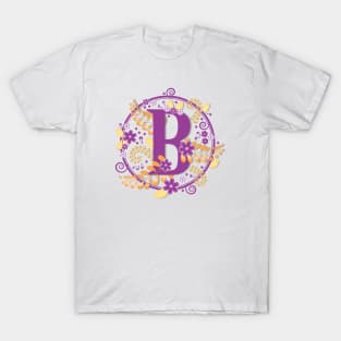 Floral Letter B Purple & Gold T-Shirt